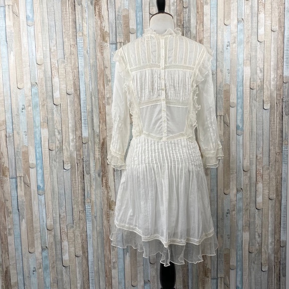 Doen XS Ivory Pleated Ruffle Paix Mini Dress Boho - Picture 6 of 8